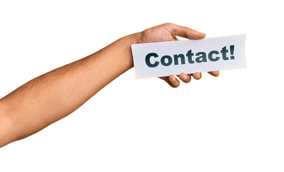 left hand holding the words Contact!